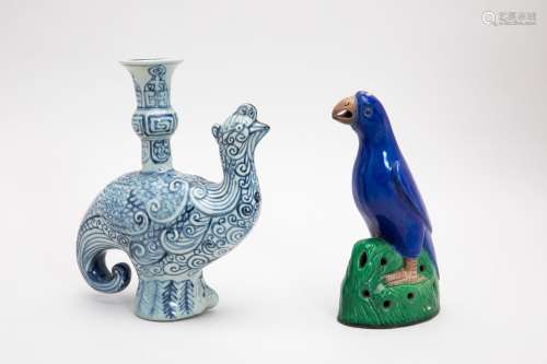 TWO CHINESE CERAMIC MODELS OF BIRDS