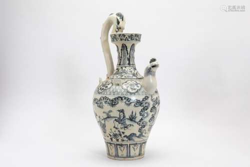 A BLUE AND WHITE CHICKEN HEAD EWER