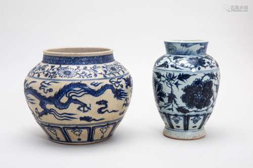 TWO BLUE AND WHITE VASES