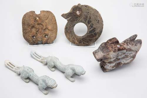 A GROUP OF ARCHAIC STYLE CARVED STONE ITEMS