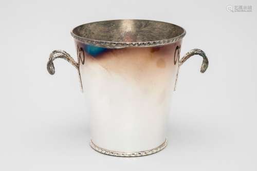 A SILVER PLATED TWIN HANDLED WINE COOLER (2)