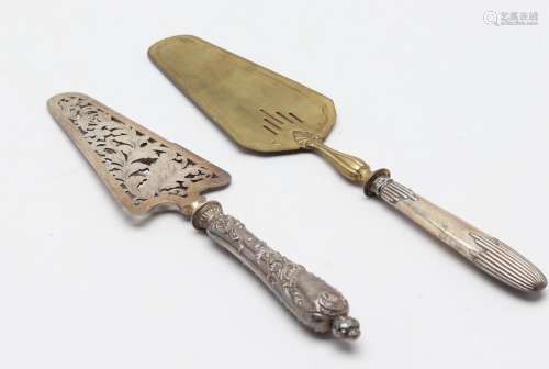 TWO FRENCH SILVER HANDLED SERVING UTENSILS