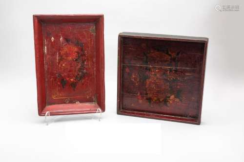 TWO CHINESE LACQUERED TRAYS