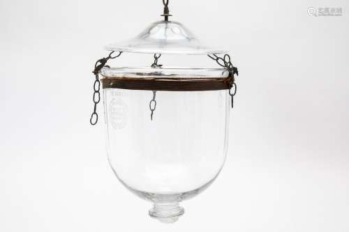 A VAL ST LAMBERT ETCHED GLASS HALL LANTERN