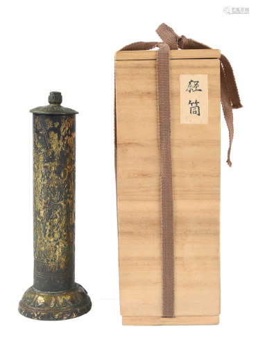唐 銅鎏金刻觀音香筒 (日本回流)