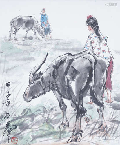 Chinese Figure Painting by Huang Zhou