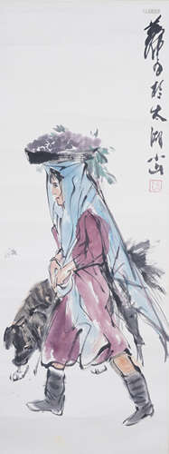 Chinese Figure Painting by Huang Zhou