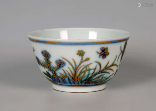 Blue and White Kiln Tracing Golden Cup from Qing大清乾隆青花...