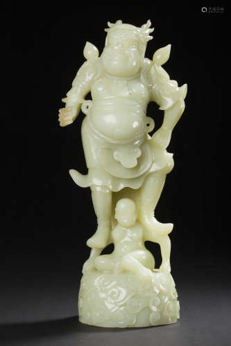 Jade Arhat Figure from Qing清代玉天王