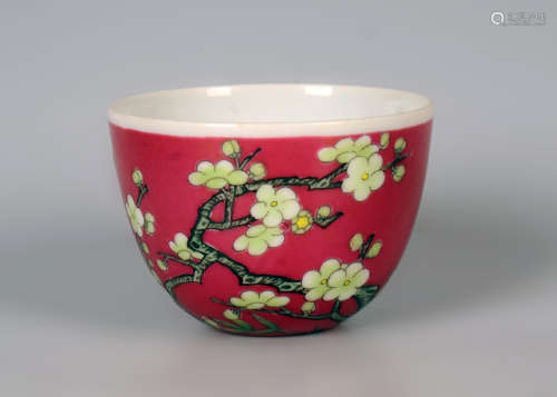 Red Glazed Cup in Floral Design from Qing大清雍正胭脂红梅花杯