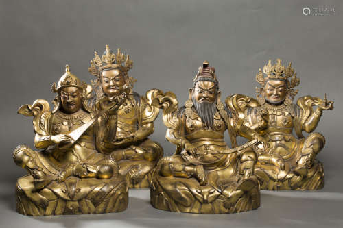 Copper and Golden Buddha Figure from Qing清代铜鎏金四大天王像