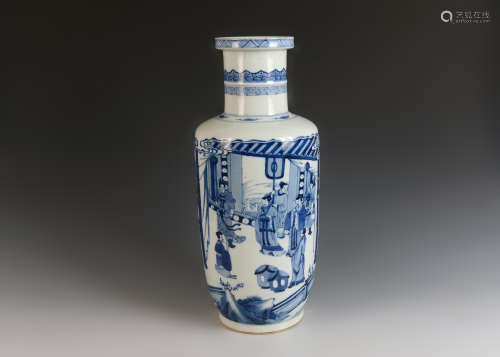 Blue and White Kiln Vase from KangXi大清康熙人物棒槌瓶