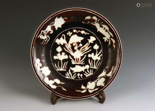 Brown Glazed with whiten Colored Plate from Ming大明宣德釉里...