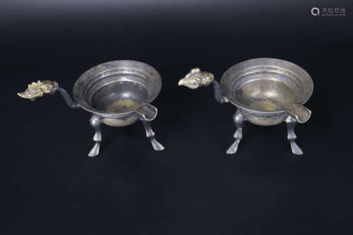 A Pair of Silvering and Golden Cup银鎏金龙凤杯一对