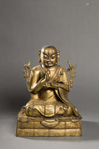 Copper and Golden Buddha Figure from Qing明清铜鎏金上师像