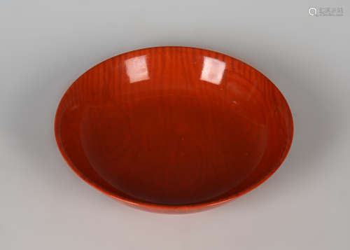 Red Glazed Plate from Qing大清乾隆木纹盘
