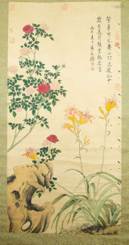 Ink Painting of Flower and Birds from Qing清代 蔣延錫  珍品花...
