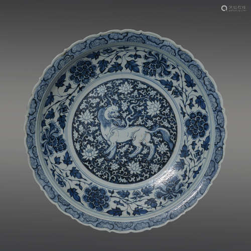Yuan Dynasty of China,Blue and White Unicorn Plate