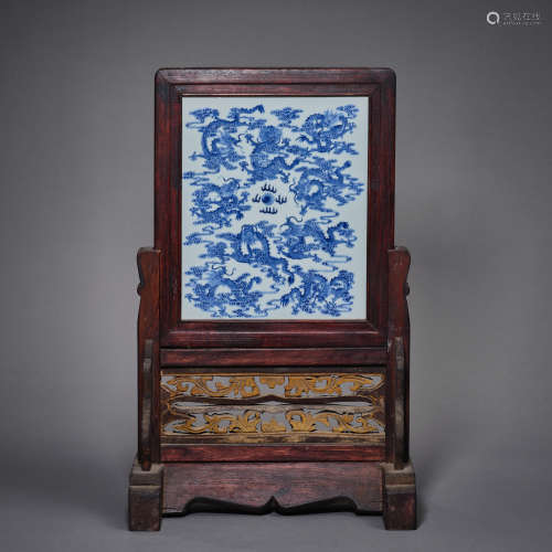 Qing Dynasty of China,Porcelain Plate Blue and White Wood Sc...
