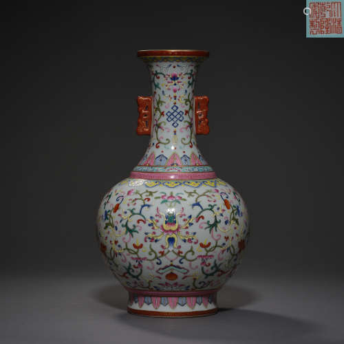 Qing Dynasty of China,Enamel Flower Binaural Bottle