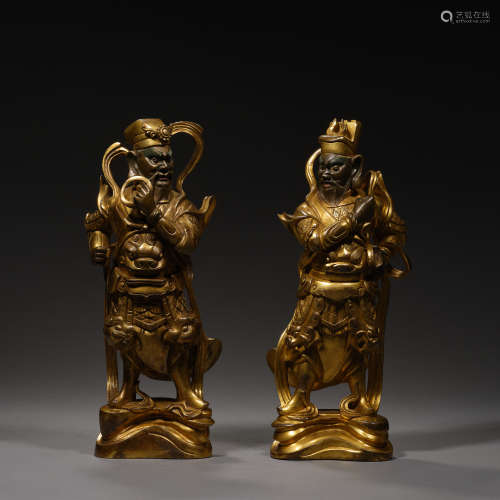 Ming Dynasty of China,Bronze Gilt Protector Statue
