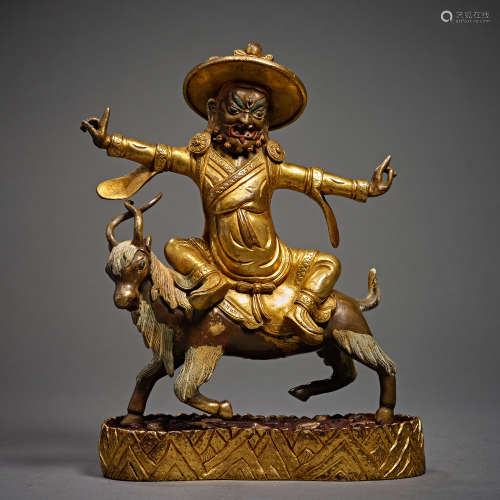 Qing Dynasty of China,Bronze Gilt Statue of The God of Wealt...