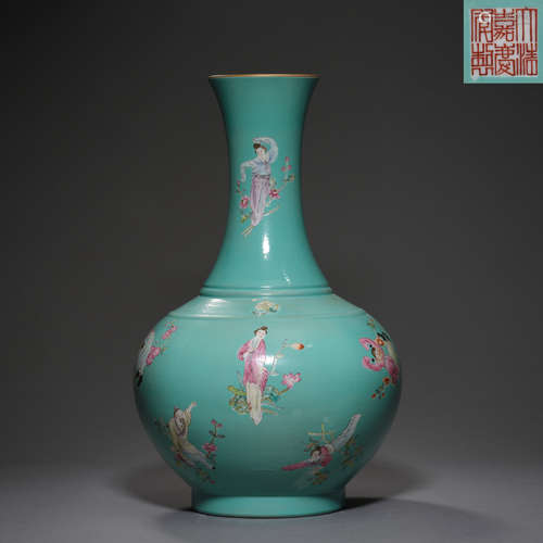 Qing Dynasty of China,Turquoise Green Glaze Famille Rose Cha...