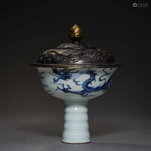 Yuan Dynasty of China,Blue and White Dragon Pattern High Foo...