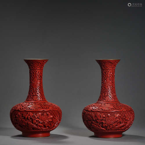 Qing Dynasty of China,Red Carved Flower Bottle