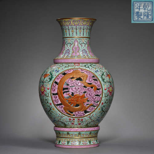 Qing Dynasty of China,Enamel Famille Rose Revolving Vase