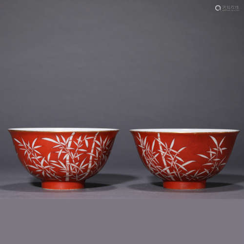 Qing Dynasty of China,Coral-Red Ground White Bamboo Pattern ...