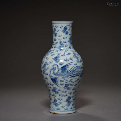 Qing Dynasty of China,Blue and White Phoenix Pattern Bottle