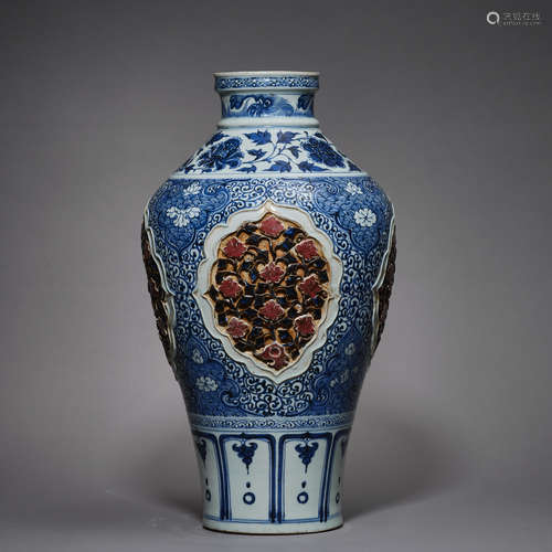 Yuan Dynasty of China,Blue and White Glaze Red Bottle