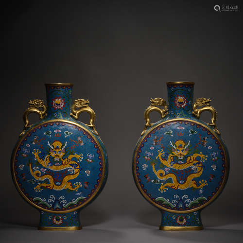 Qing Dynasty of China,Cloisonne Binaural Bottle