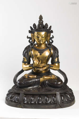 Copper and Golden Sitting Buddha Statue from Qing清代铜鎏金坐...