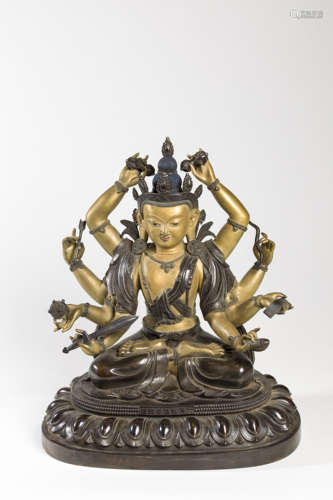 Copper and Golden Sitting Buddha Statue from Qing清代铜鎏金坐...