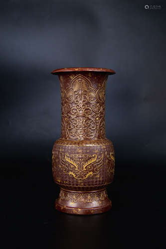 Brown Glazed Painting Golden Vase from Qing大清乾隆年制瓶