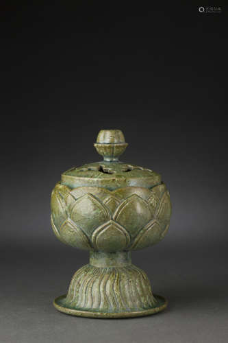 Twistable Green Glazed Censer from Yuan元代绞胎绞釉香薰