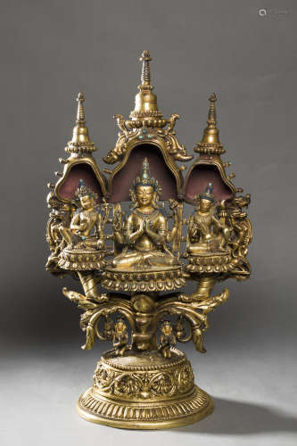 Copper and Golden Avalokitesvara Statue from 15th Century15世...
