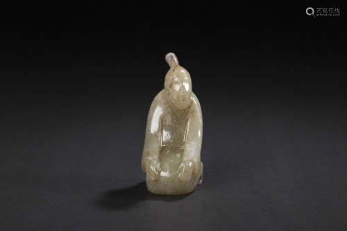 Jade Ornament in Human Statue from Ming明以前符合汉代特征玉贵...