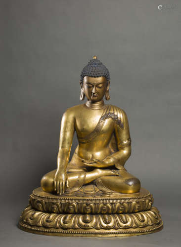Copper and Golden Sakyamuni Statue from Ming明代铜鎏金释迦牟...