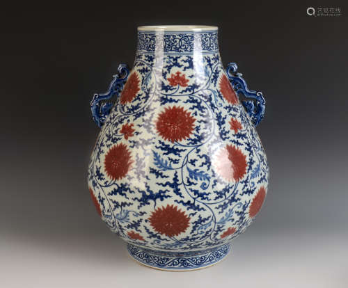 Blue and White Kiln Red Glazed Vase青花釉里红福桶瓶