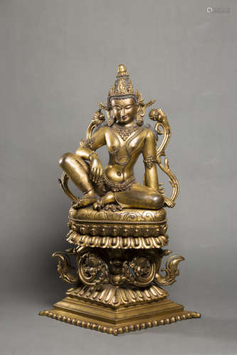 Copper and Golden Avalokitesvara Statue from Ming明代铜鎏金自...