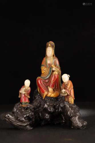 ShouShan Stone Colored Ornament in Avalokitesvara Statue fro...