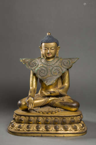 Copper and Golden Sakyamuni Statue from Ming明代铜鎏金释迦牟...