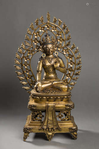 Copper and Golden Buddha Statue from 13rd Century13世纪铜鎏金...