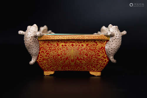 Colored Kiln Painting Golden Container from Qing清代水仙盘