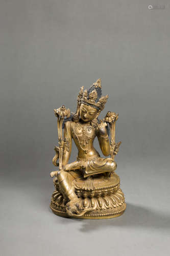 Copper and Golden Avalokitesvara Statue from Qing清代铜鎏金观...
