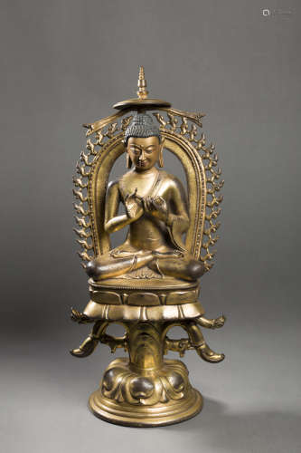 Copper and Golden Sakyamuni Statue from 13rd Century13世纪铜...