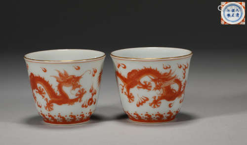 Red dragon wineglass from Qing Dynasty, China